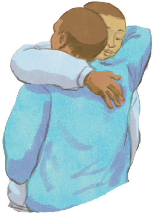 Pictured: Illustration of two African-American men embracing in support